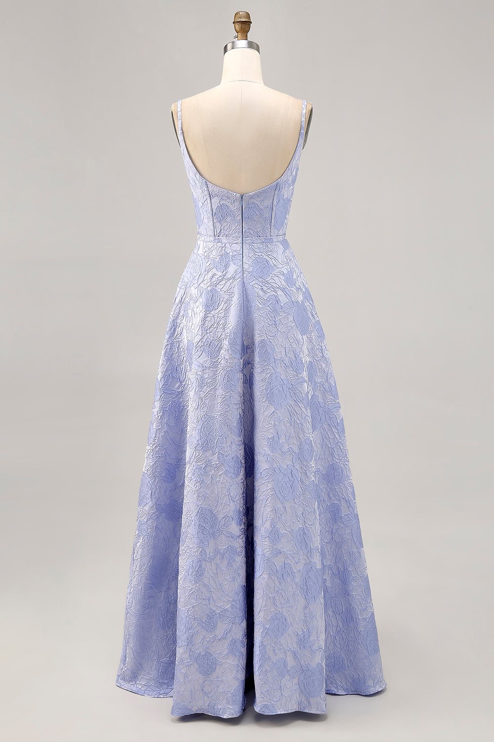 Blue A-Line Brocade Corset Long Prom Dress with Slit