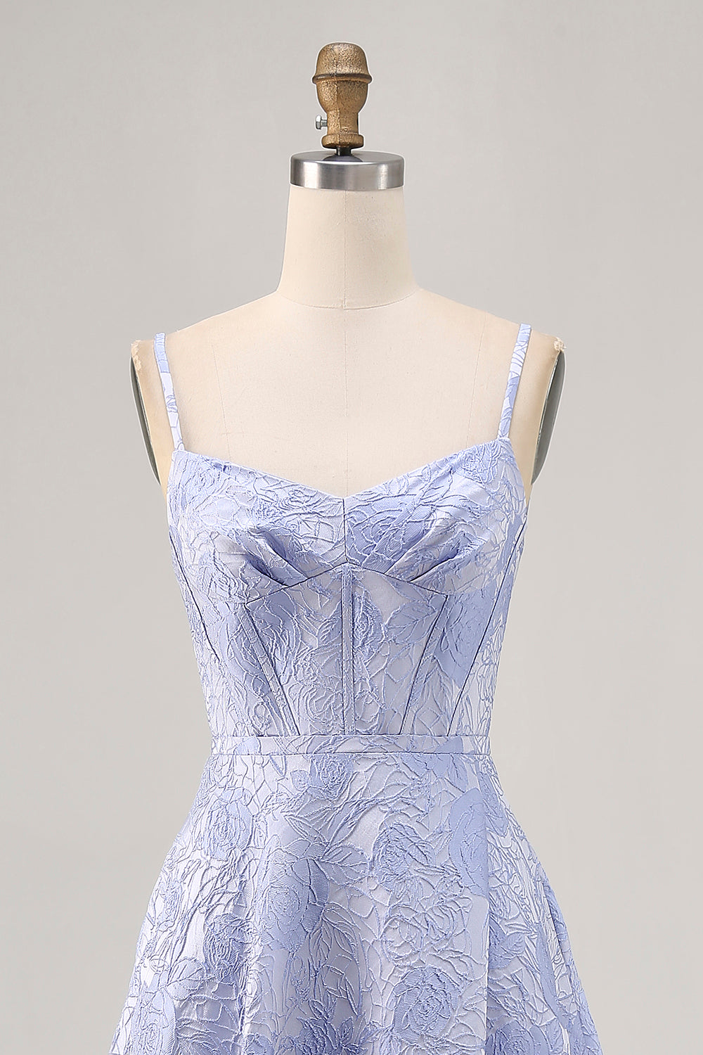 Blue A-Line Brocade Corset Long Prom Dress with Slit