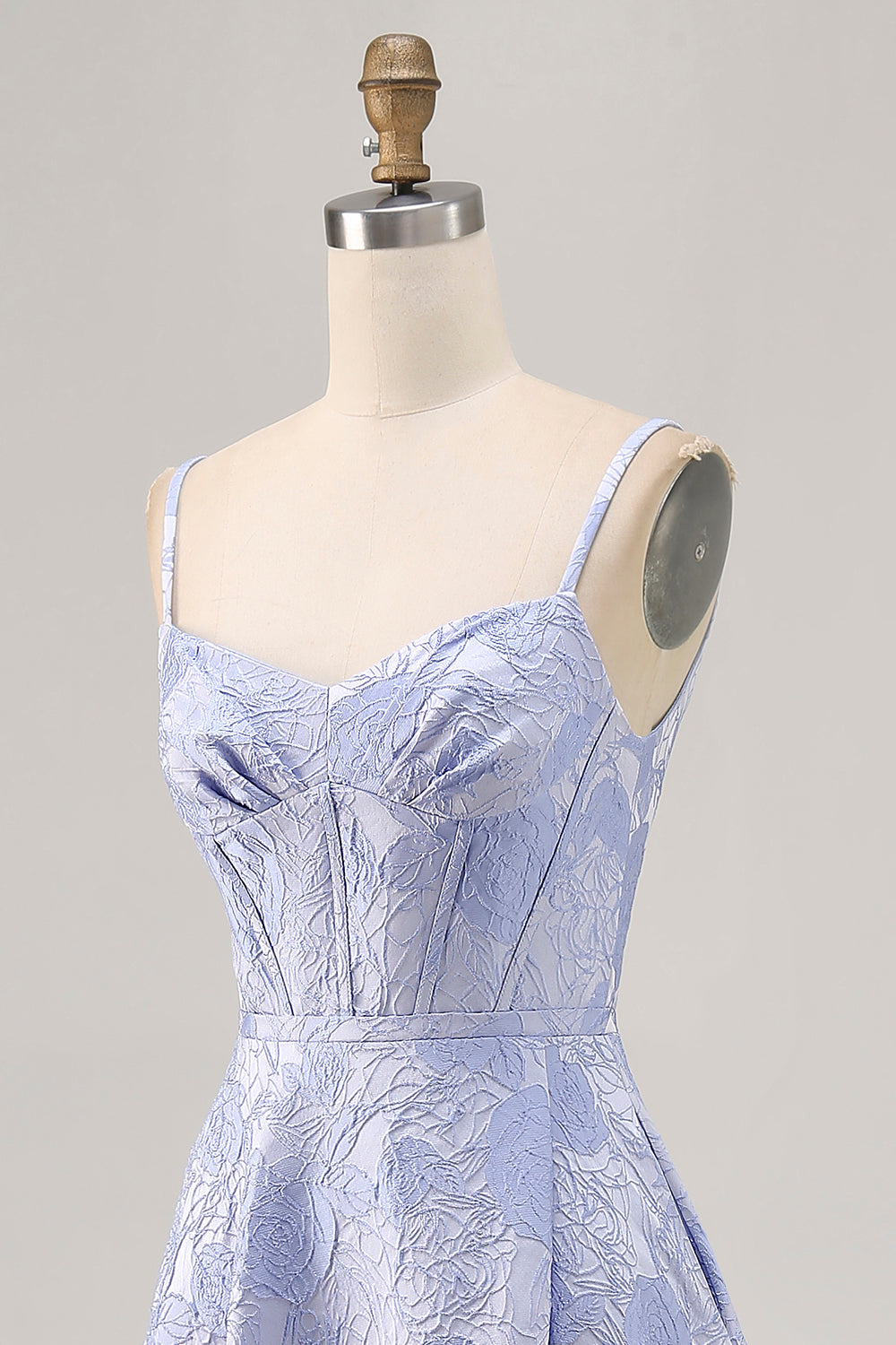 Blue A-Line Brocade Corset Long Prom Dress with Slit