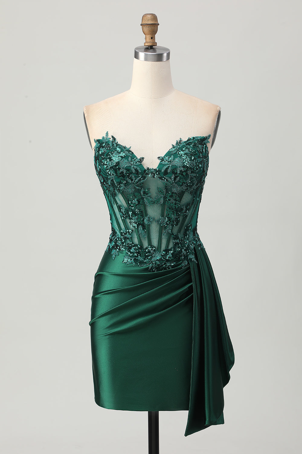 Sparkly Dark Green Sweetheart Corset Short Homecoming Dress