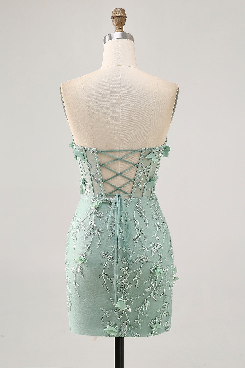 Sparkly Sage Floral Sweetheart Corset Tight Short Homecoming Dress with Beading