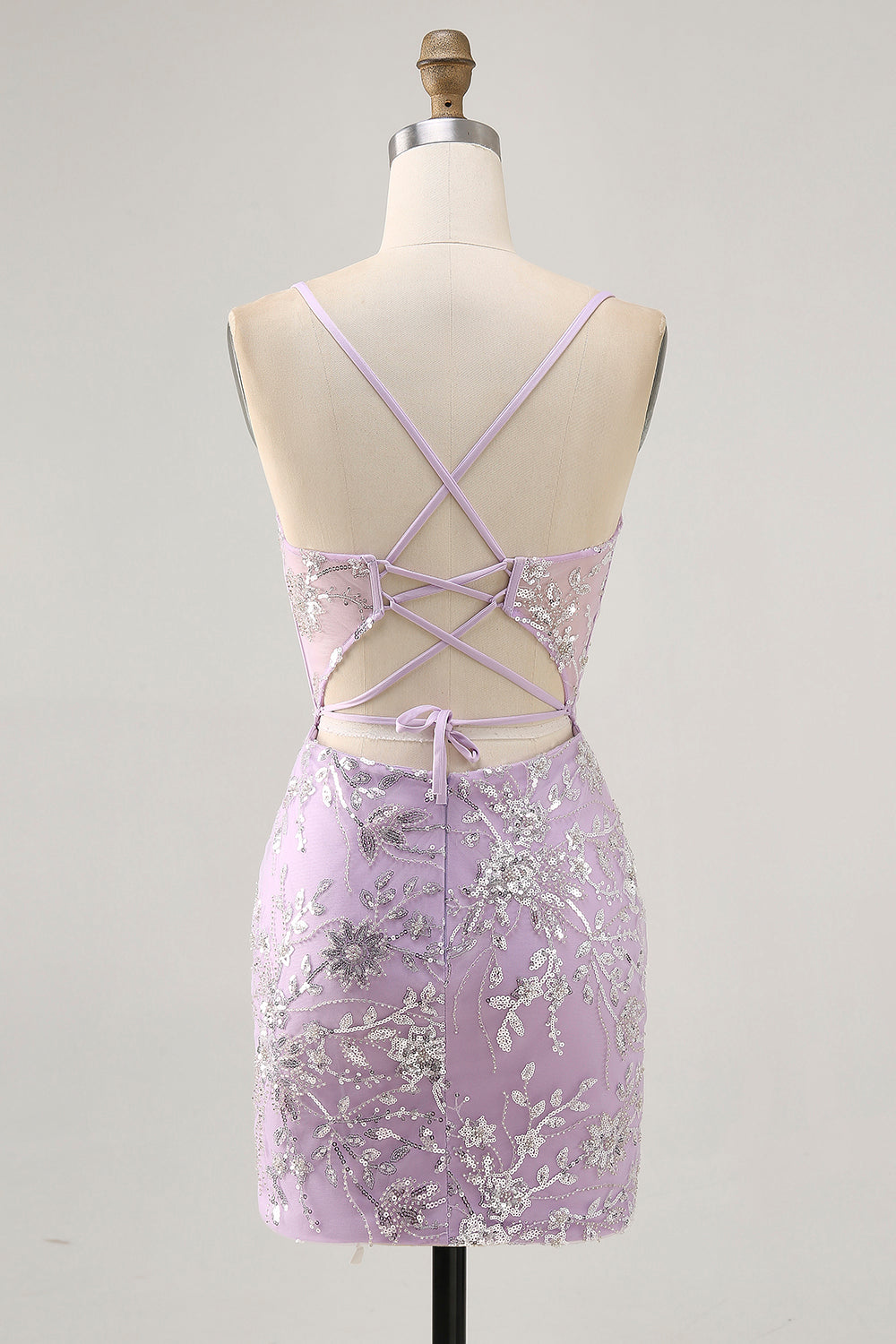 Sparkly Lilac Corset Floral Tight Short Homecoming Dress with Sequins