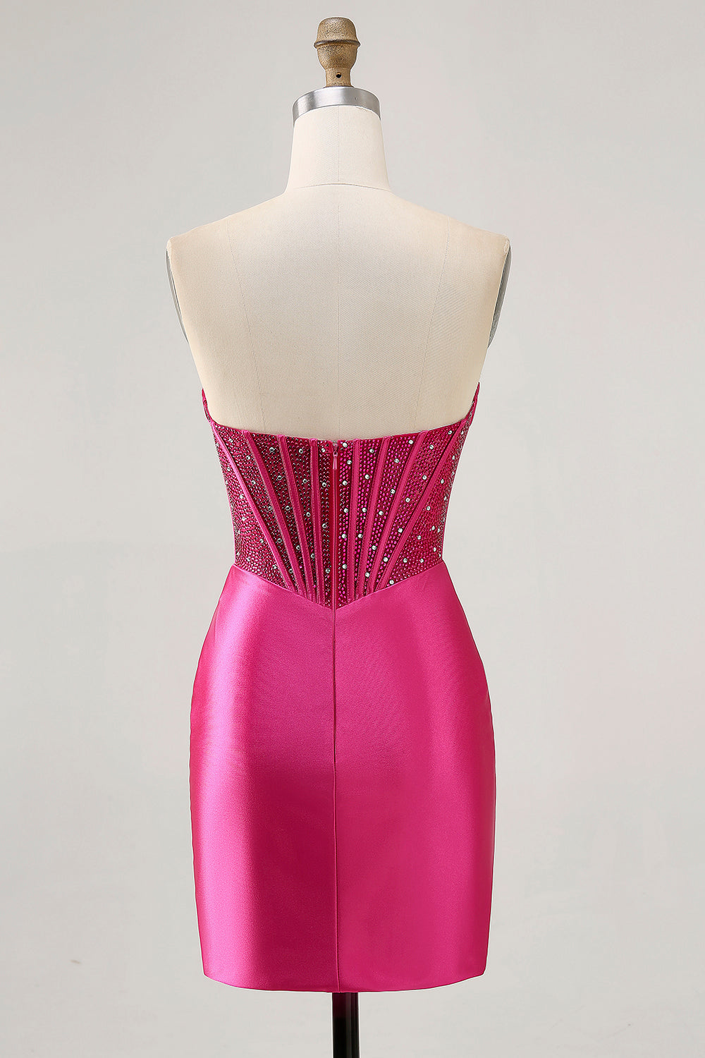 Sparkly Fuchsia Tight Satin Corset Short Homecoming Dress with Beading