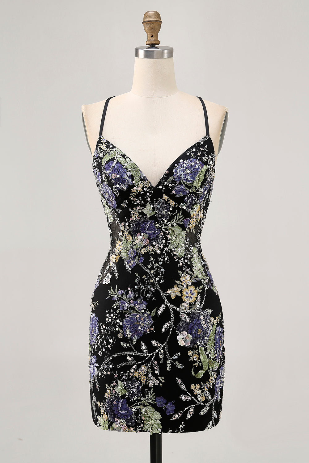 Sparkly Lilac Tight Beaded Floral Short Homecoming Dress with Sequins