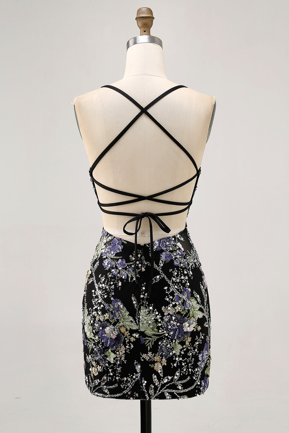Sparkly Lilac Tight Beaded Floral Short Homecoming Dress with Sequins