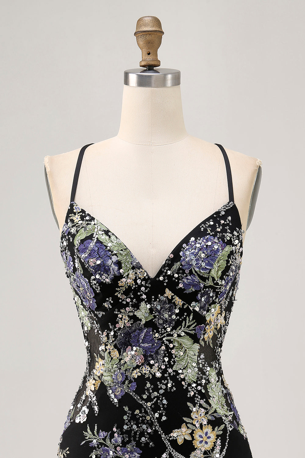 Sparkly Lilac Tight Beaded Floral Short Homecoming Dress with Sequins