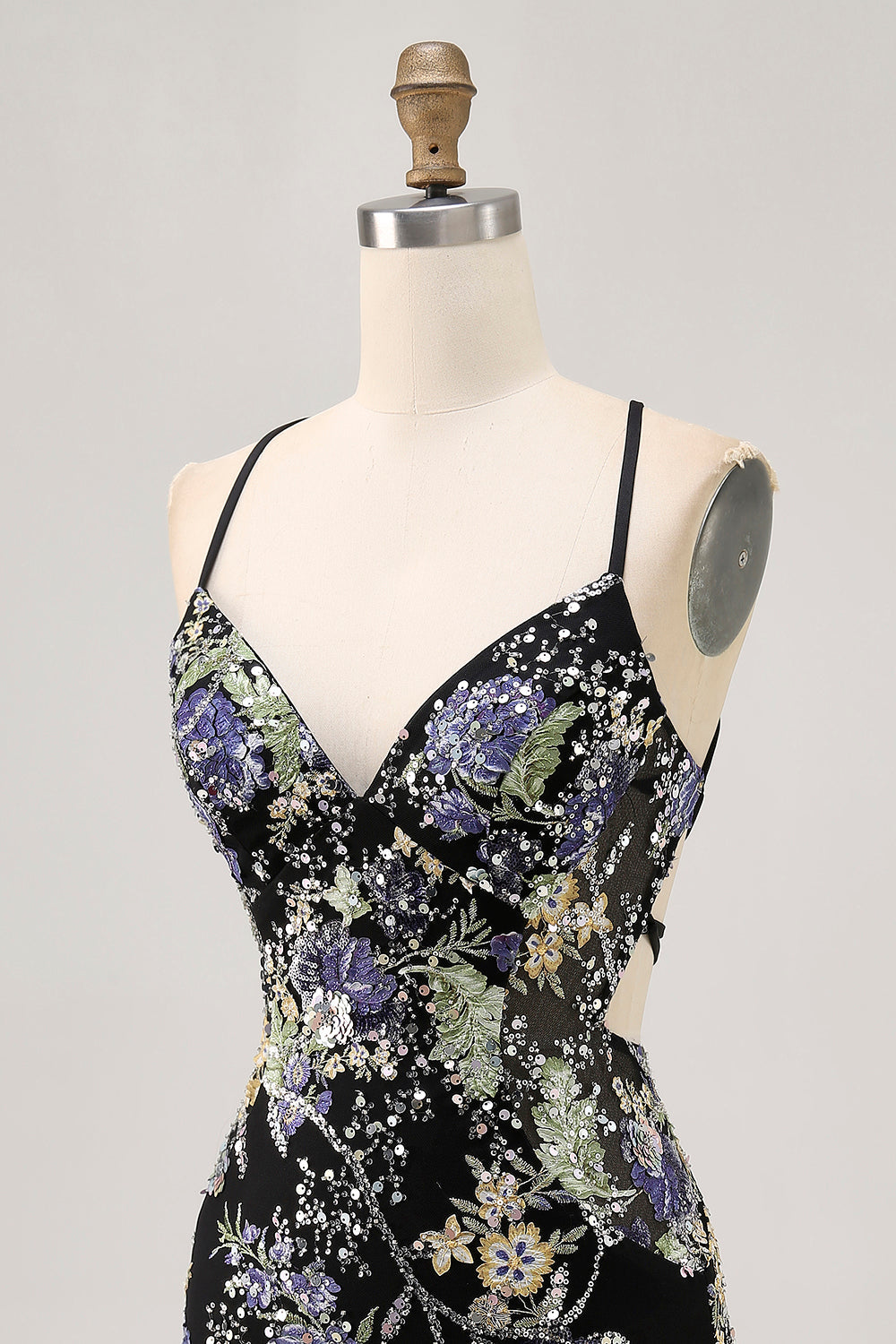 Sparkly Lilac Tight Beaded Floral Short Homecoming Dress with Sequins
