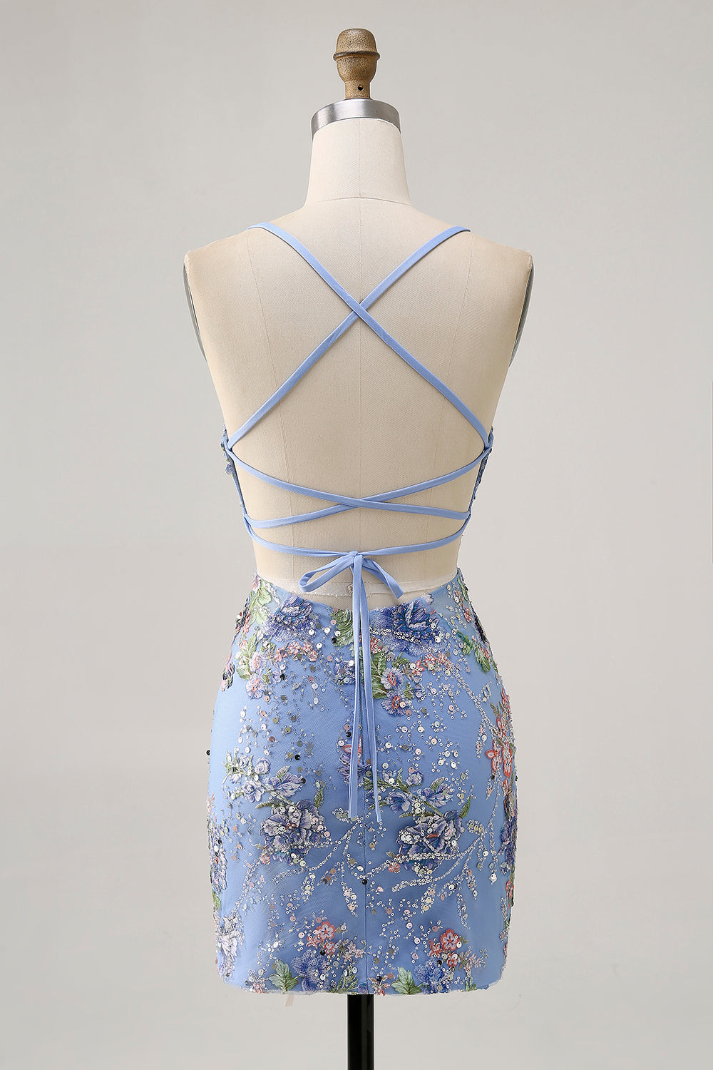 Sparkly Lilac Tight Beaded Floral Short Homecoming Dress with Sequins