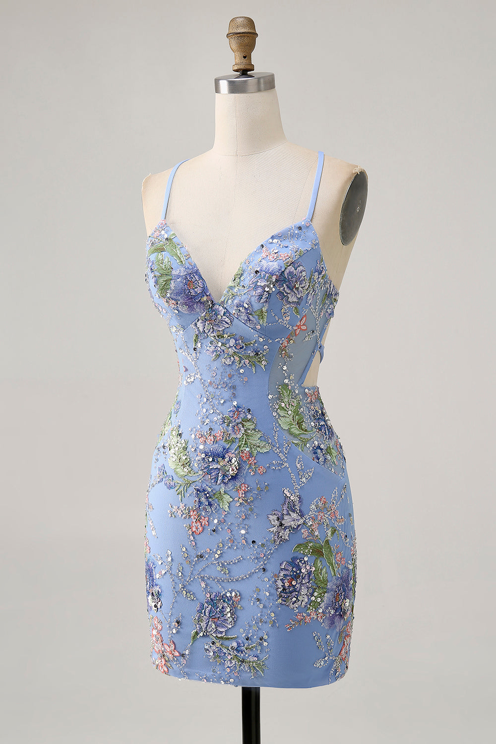 Sparkly Lilac Tight Beaded Floral Short Homecoming Dress with Sequins
