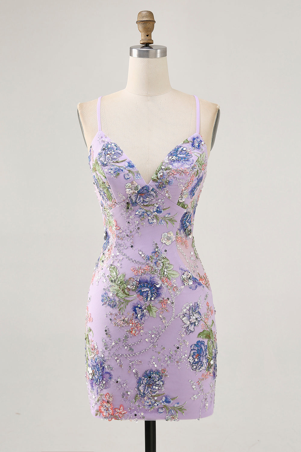Sparkly Blue Floral Tight Beaded Short Homecoming Dress with Sequins