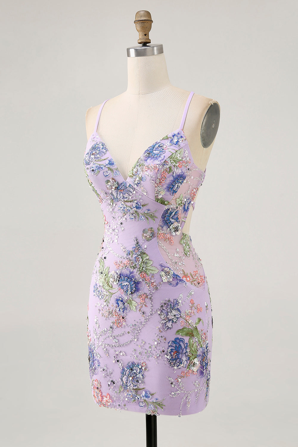 Sparkly Blue Floral Tight Beaded Short Homecoming Dress with Sequins