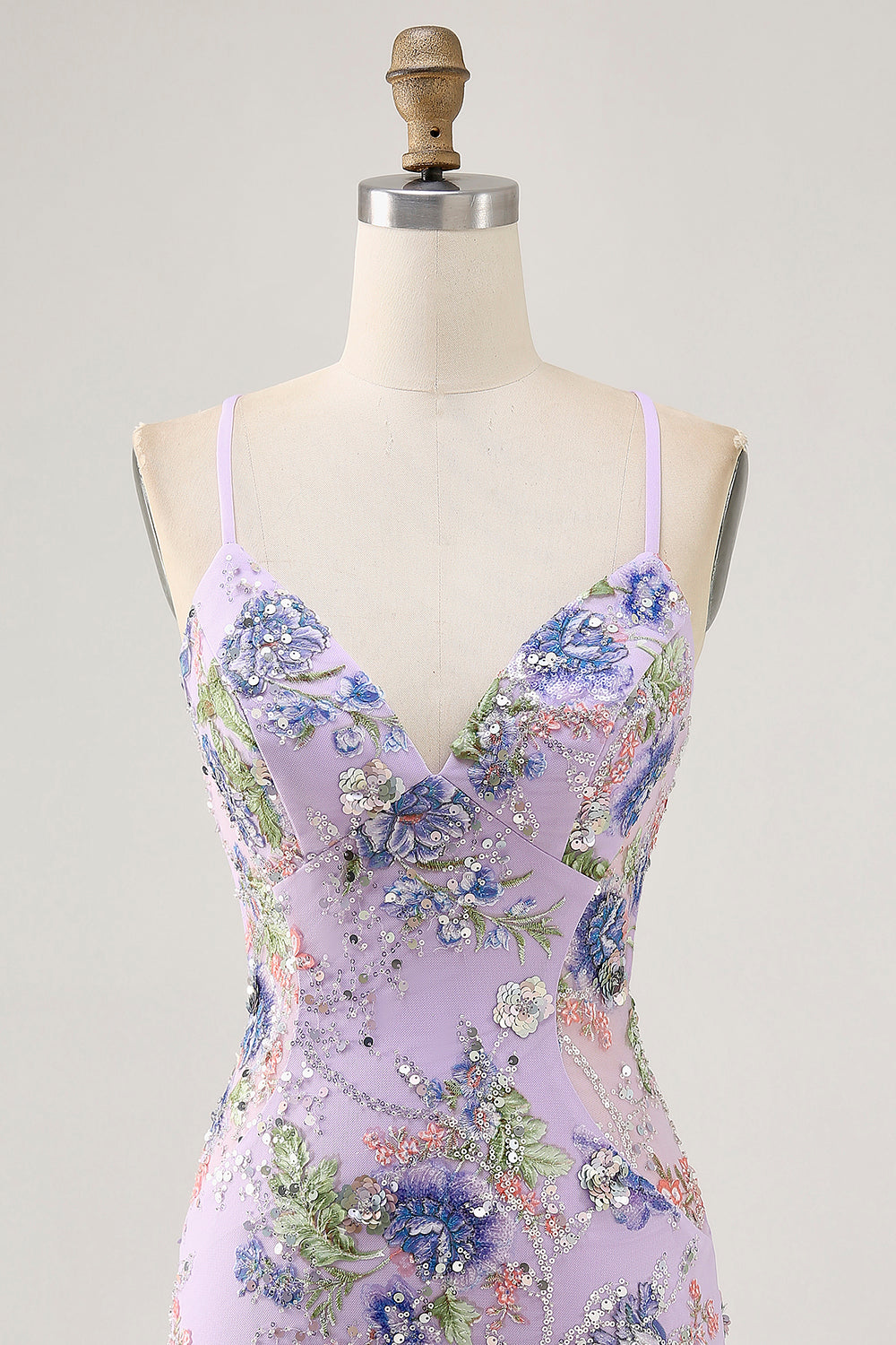 Sparkly Lilac Tight Beaded Floral Short Homecoming Dress with Sequins
