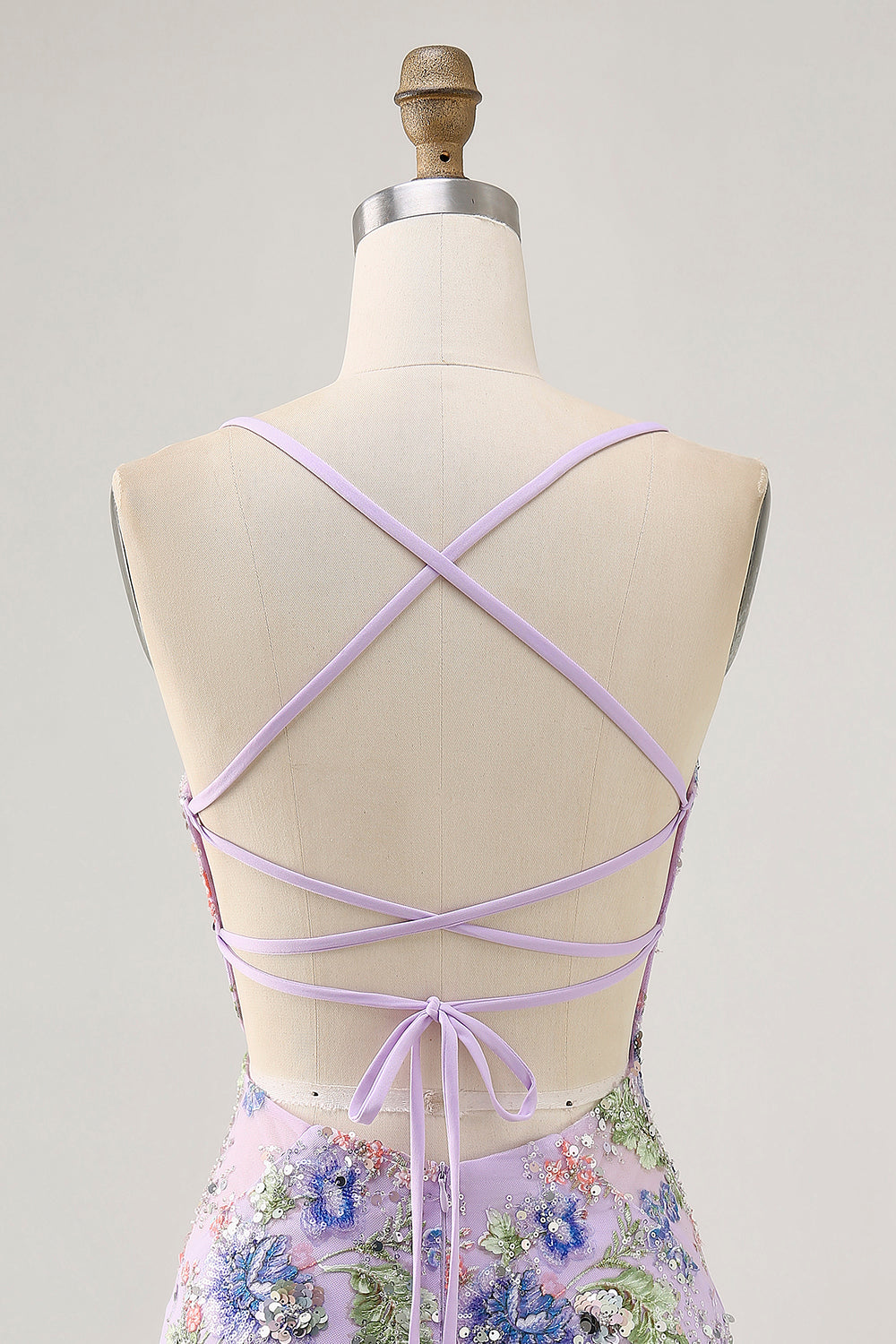 Sparkly Lilac Tight Beaded Floral Short Homecoming Dress with Sequins