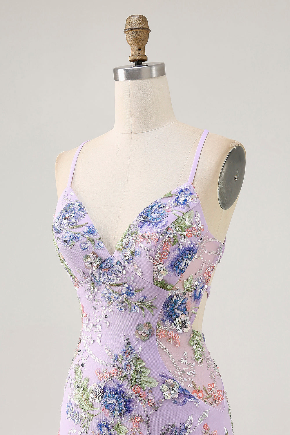 Sparkly Lilac Tight Beaded Floral Short Homecoming Dress with Sequins
