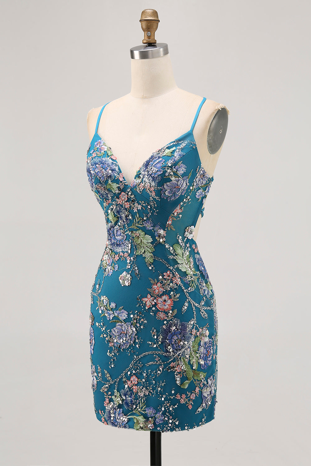 Sparkly Lilac Tight Beaded Floral Short Homecoming Dress with Sequins
