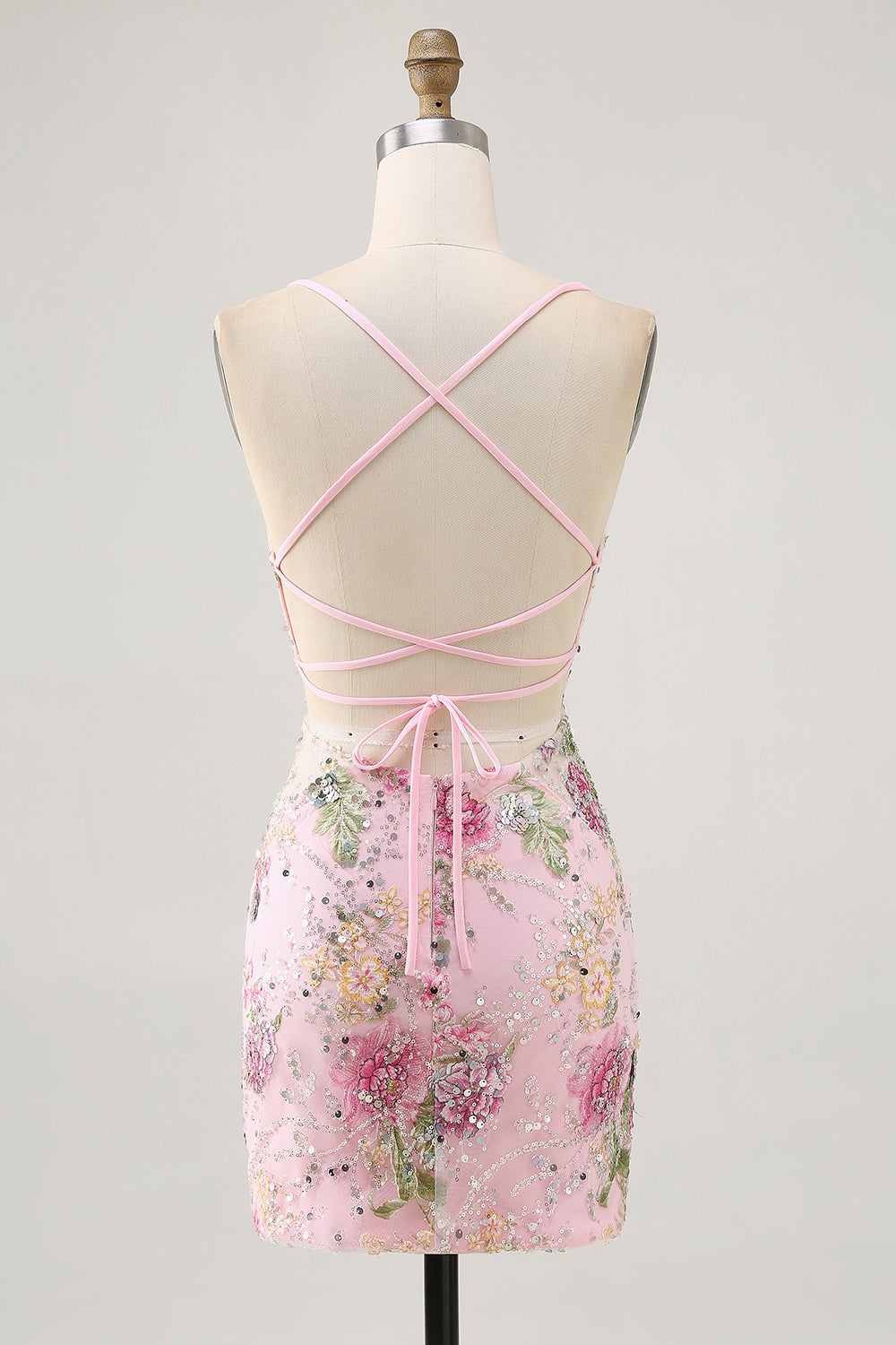 Sparkly Lilac Tight Beaded Floral Short Homecoming Dress with Sequins