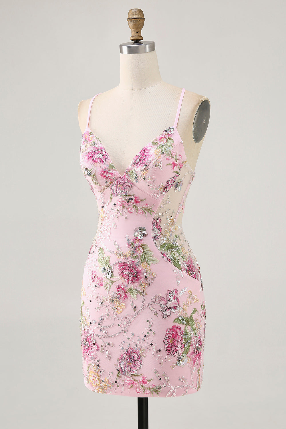 Sparkly Lilac Tight Beaded Floral Short Homecoming Dress with Sequins