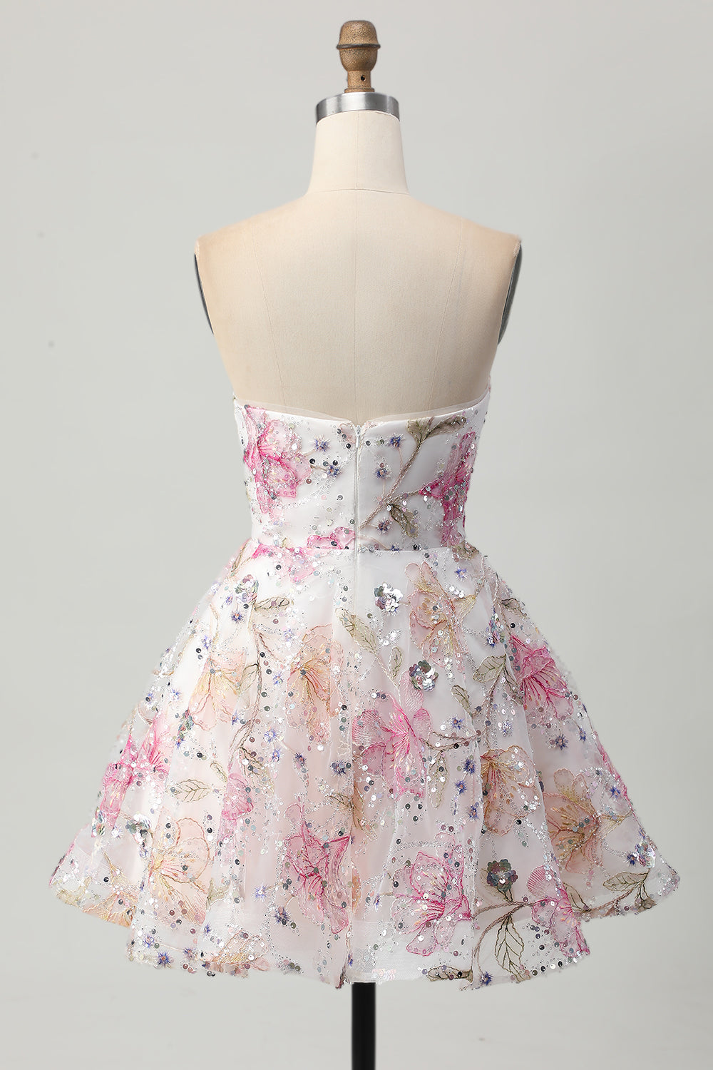 Sparkly Pink Floral Short A Line Homecoming Dress