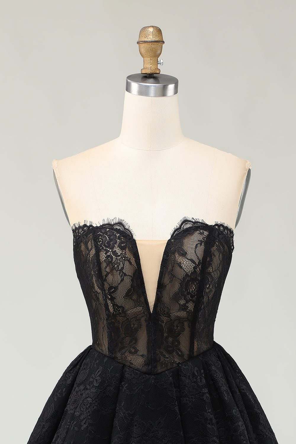 Black Lace A Line Sweetheart High-Low Homecoming Dress with Ruffles