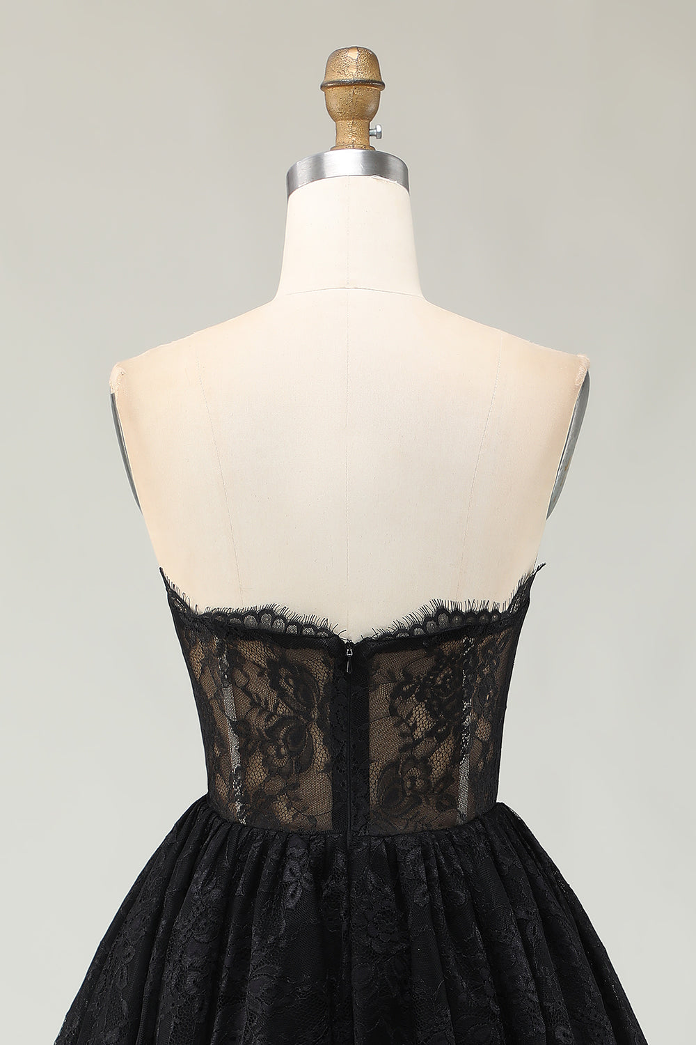 Black Lace A Line Sweetheart High-Low Homecoming Dress with Ruffles