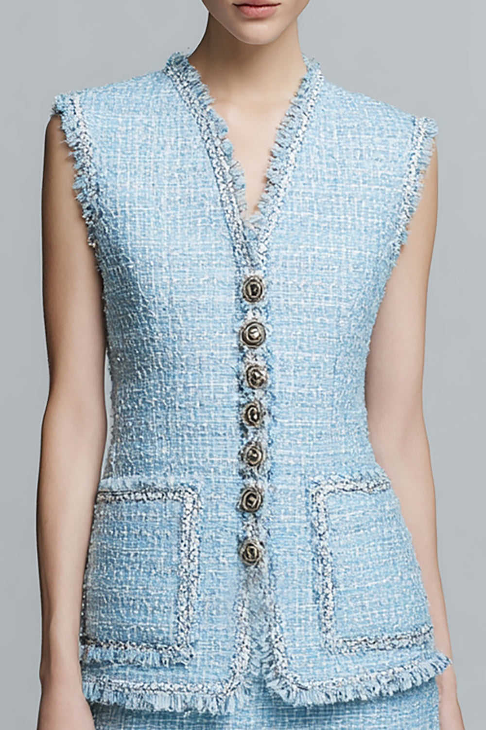 Sky Blue Tweed 2 Piece Short Homecoming Outfits with Ruffles