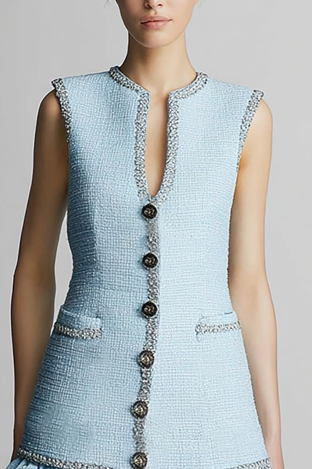 Sky Blue Tweed Tight Tiered Short Homecoming Dress with Ruffles