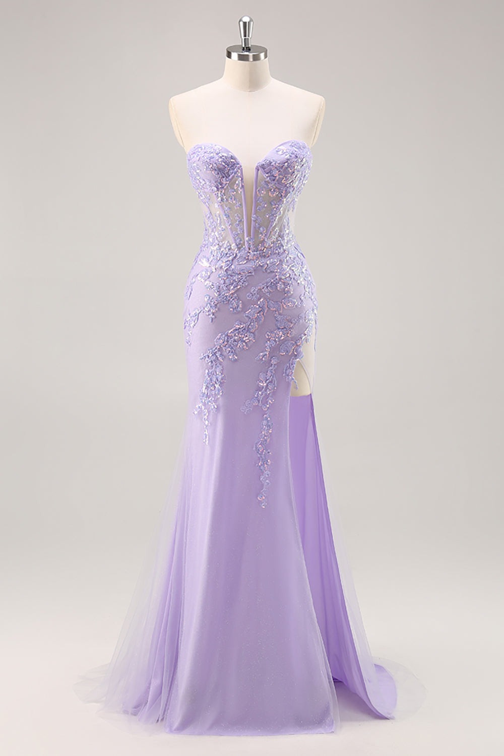 Lilac Strapless Corset Prom Dress with Detachable Overlay
