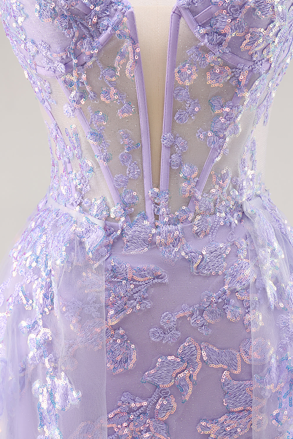 Lilac Strapless Corset Prom Dress with Detachable Overlay