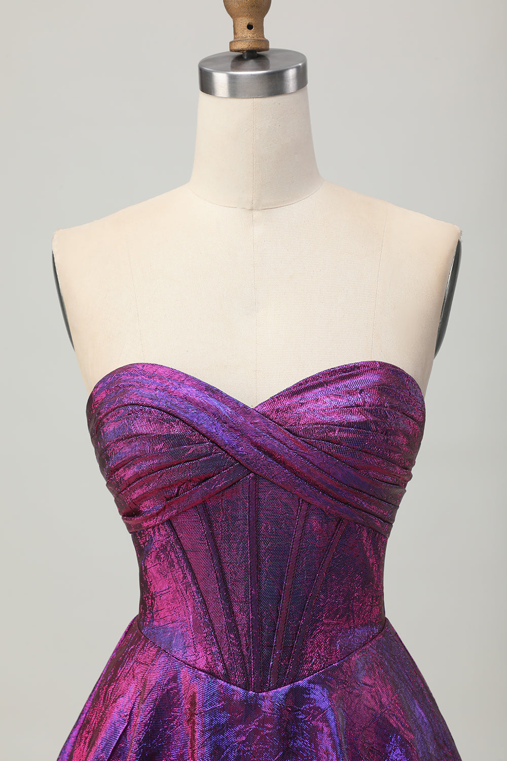 Metallic Dark Purple Corset Sweetheart A Line Short Homecoming Dress