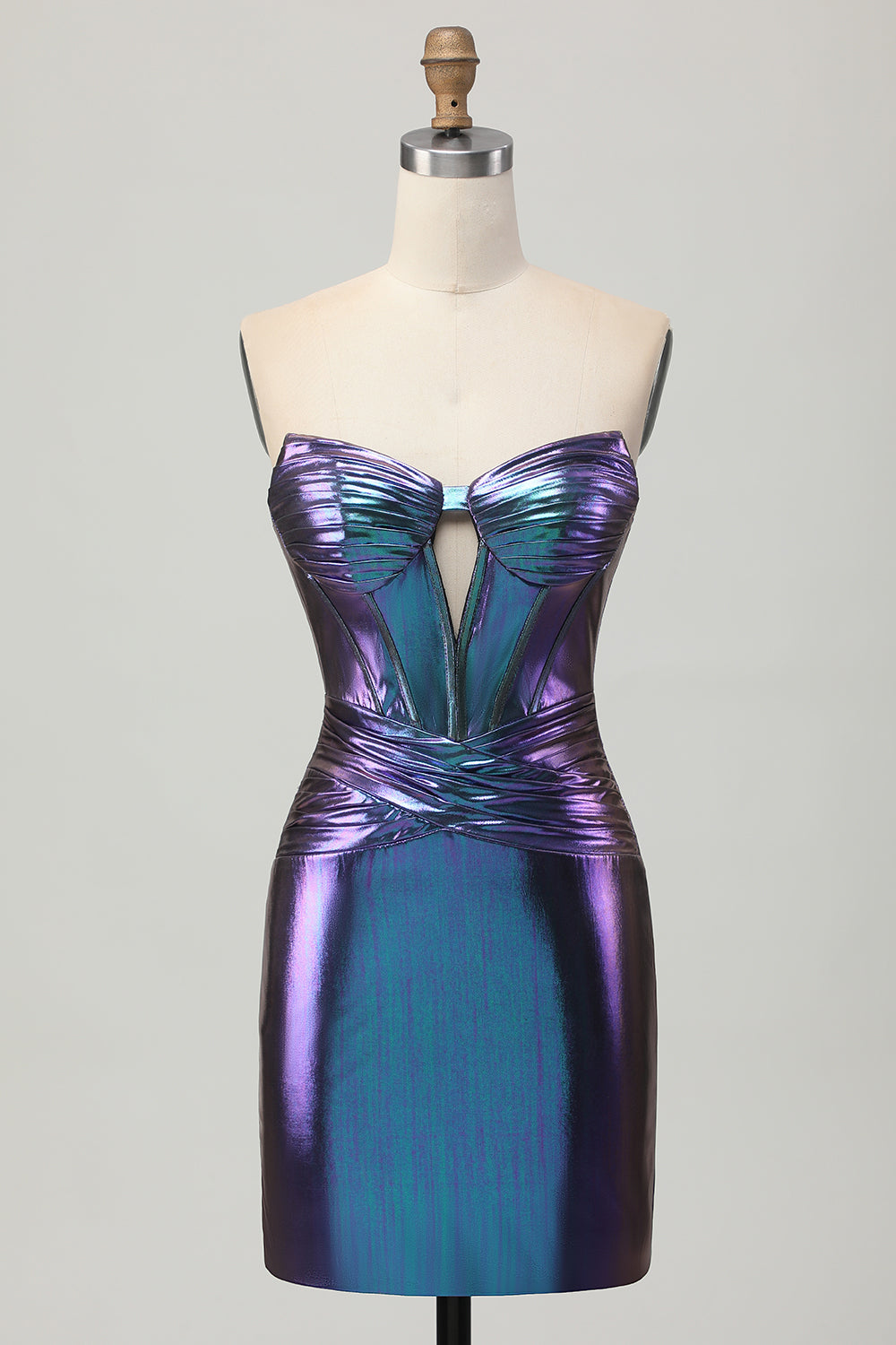 Metallic Blue Purple Corset Strapless Keyhole Short Homecoming Dress