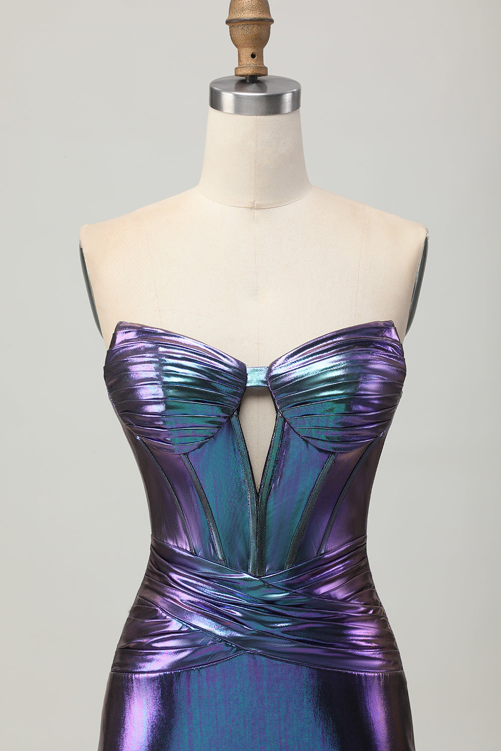 Metallic Blue Purple Corset Strapless Keyhole Short Homecoming Dress