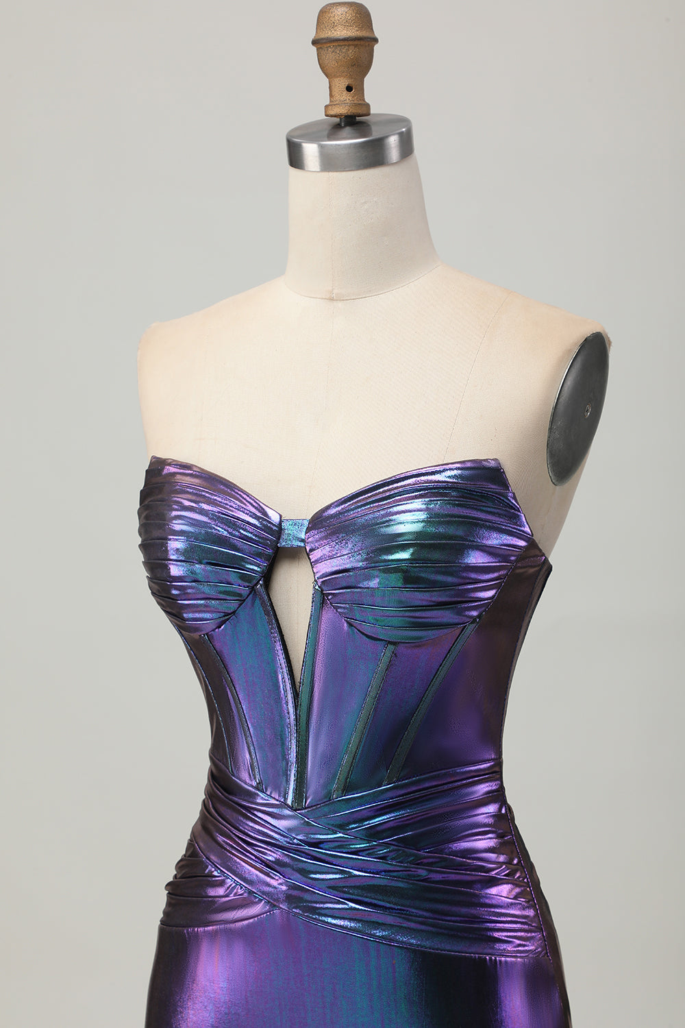 Metallic Blue Purple Corset Strapless Keyhole Short Homecoming Dress