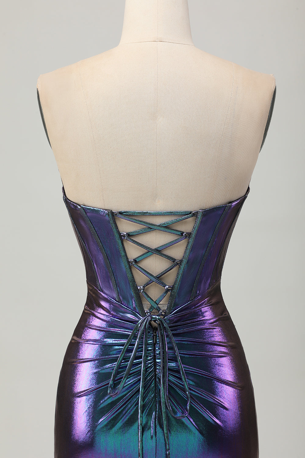 Metallic Blue Purple Corset Strapless Keyhole Short Homecoming Dress