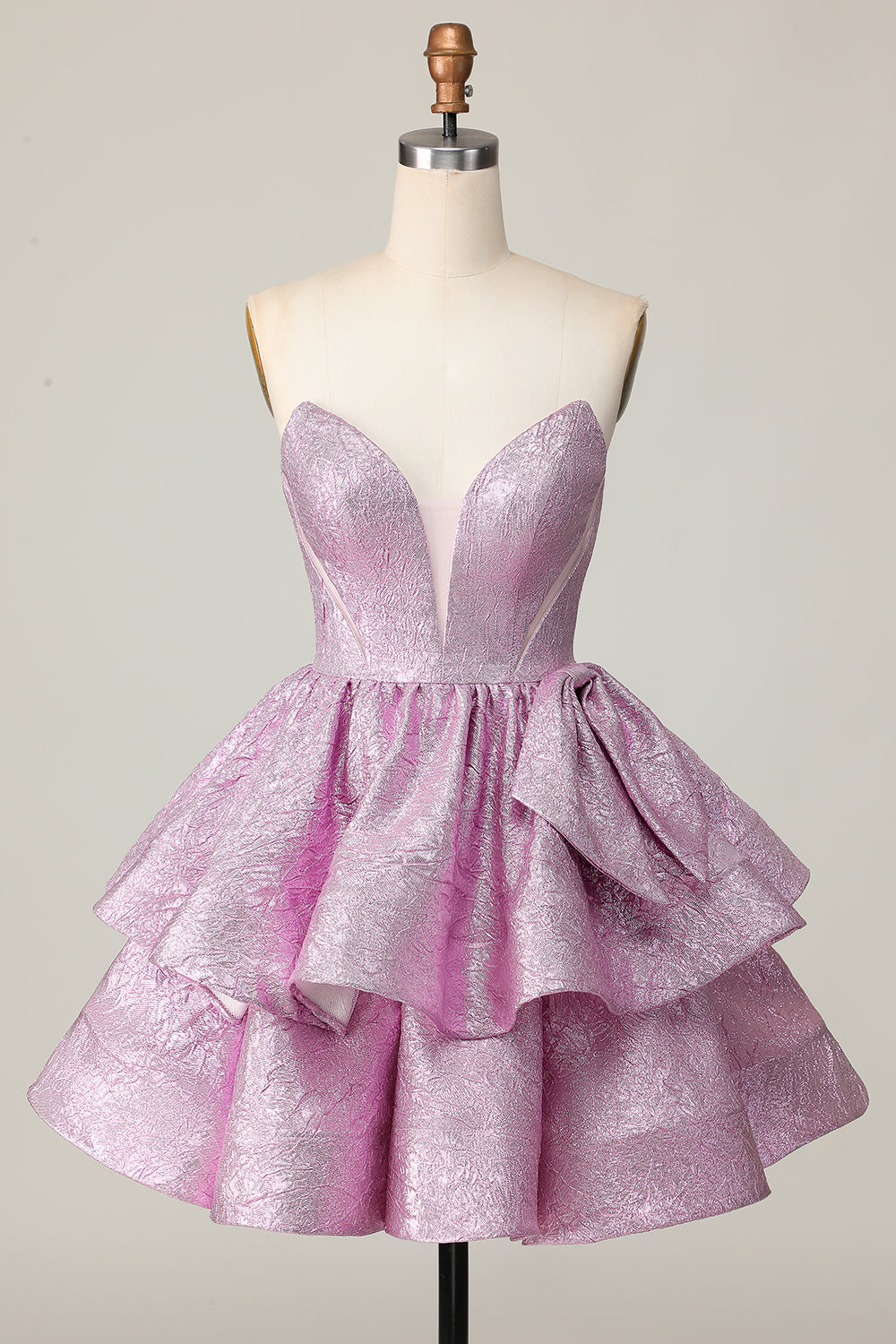Light Purple A Line Strapless Short Metallic Homecoming Dress with Ruffles
