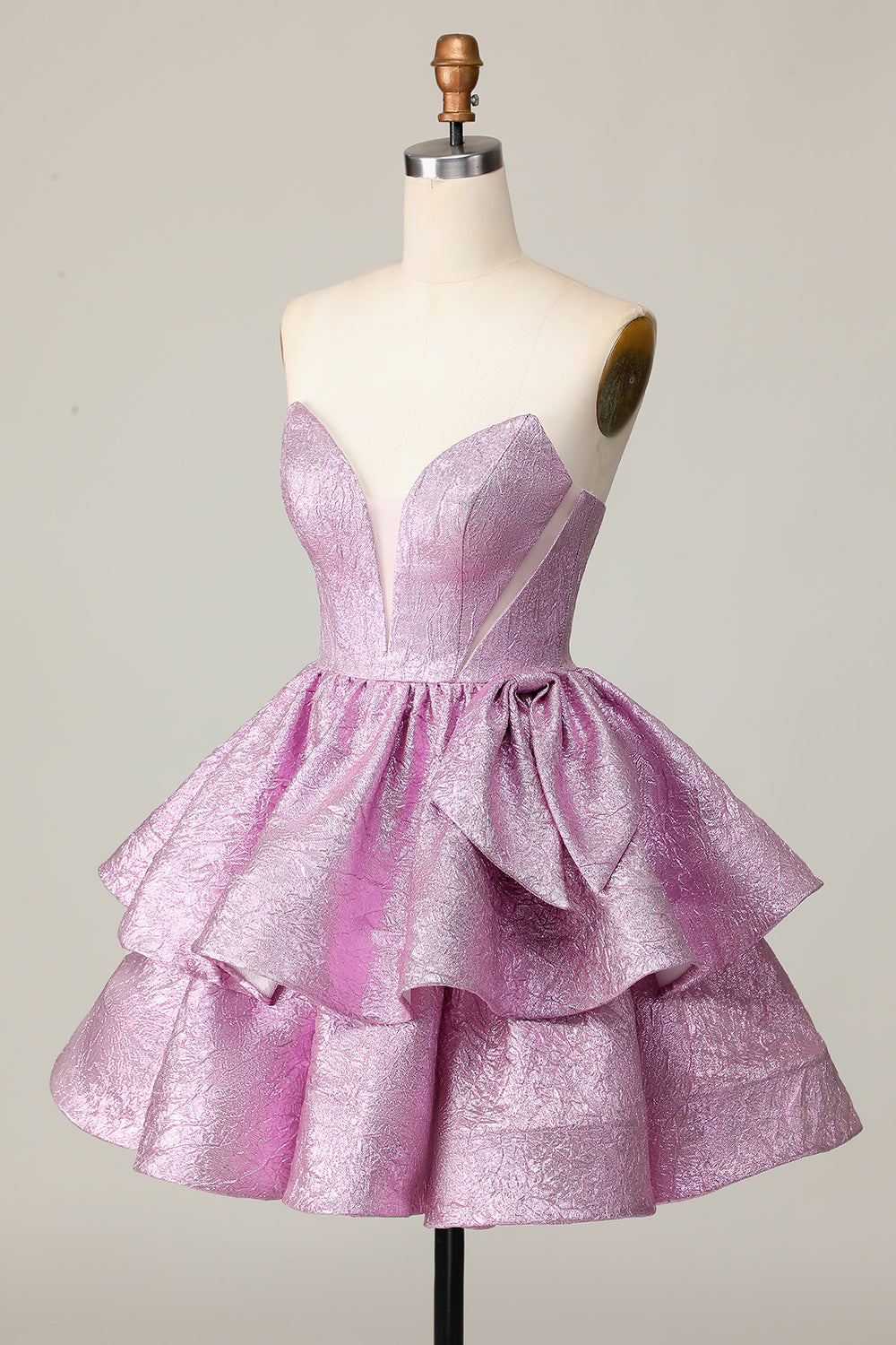 Light Purple A Line Strapless Short Metallic Homecoming Dress with Ruffles