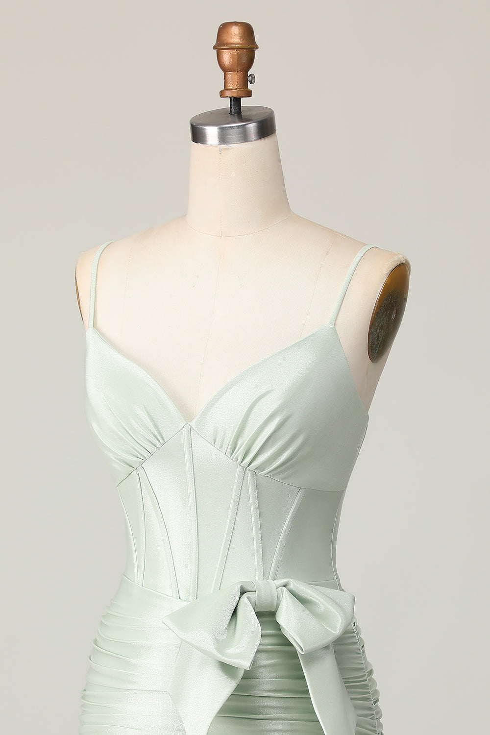 Sage Spaghetti Straps Corset Short Homecoming Dress with Bow