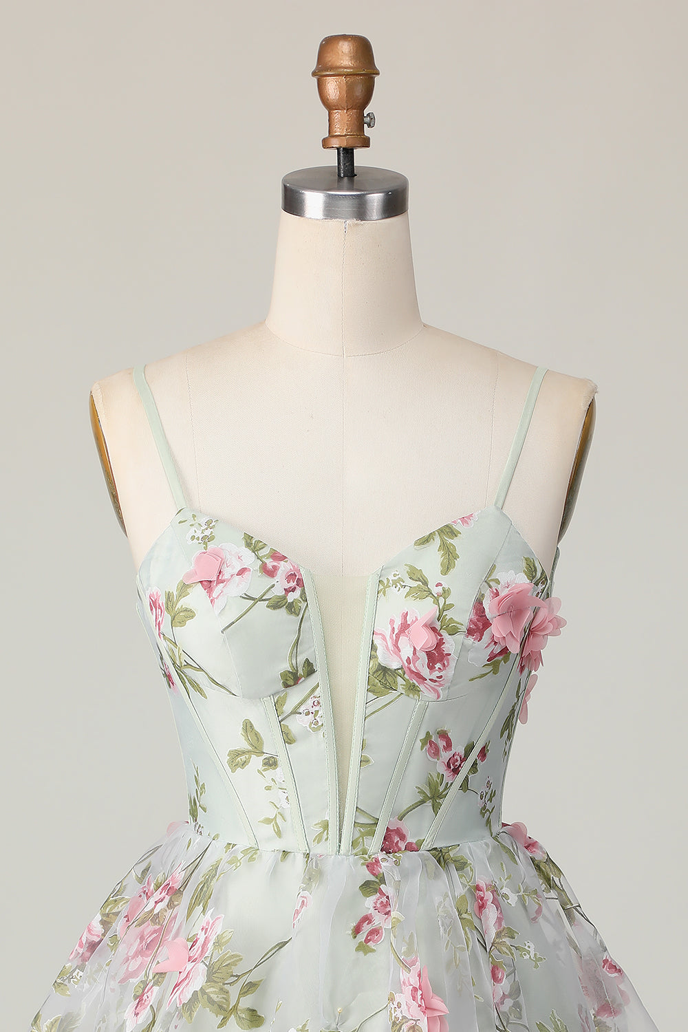 Sage Flower Corset Spaghetti Straps Short Homecoming Dress