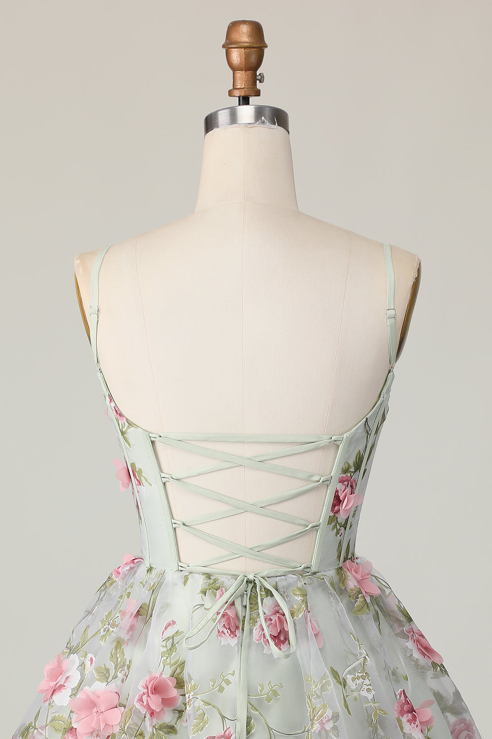 Sage Flower Corset Spaghetti Straps Short Homecoming Dress