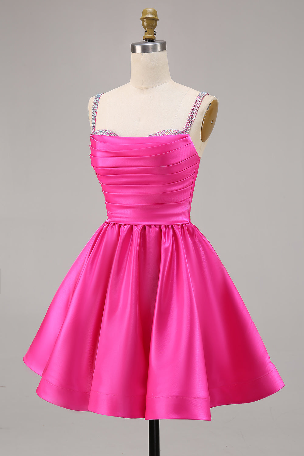Sparkly Mint Green Ruched Satin Short Homecoming Dress with Beading