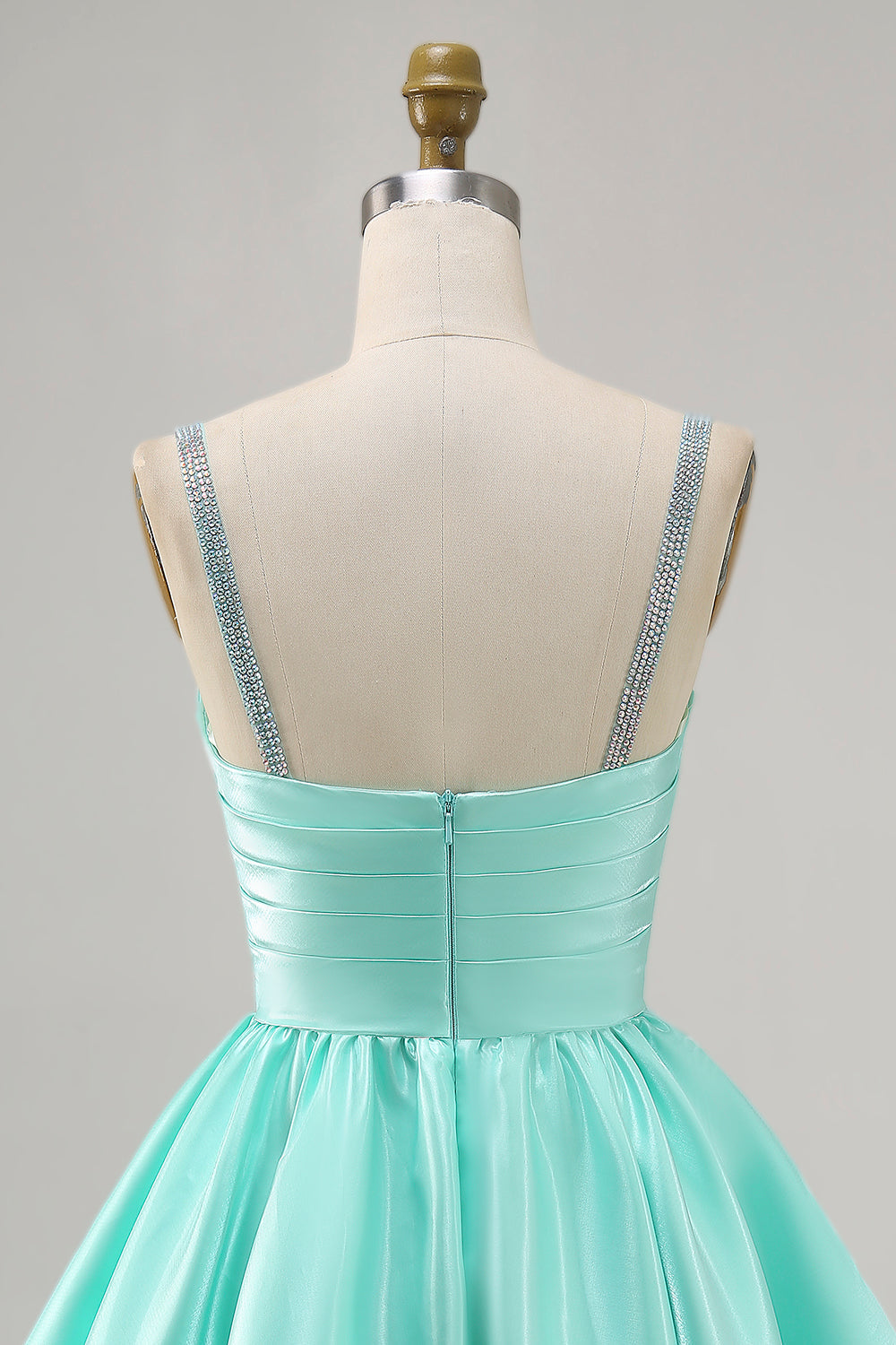 Sparkly Mint Green Ruched Satin Short Homecoming Dress with Beading