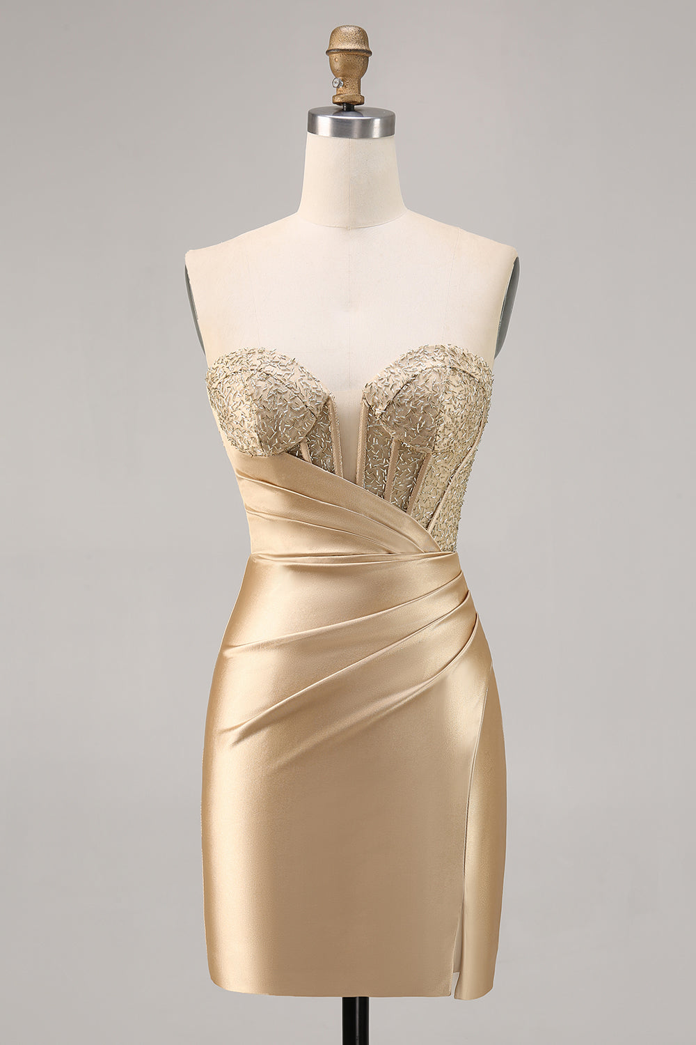 Golden Strapless Corset Bodycon Short Homecoming Dress