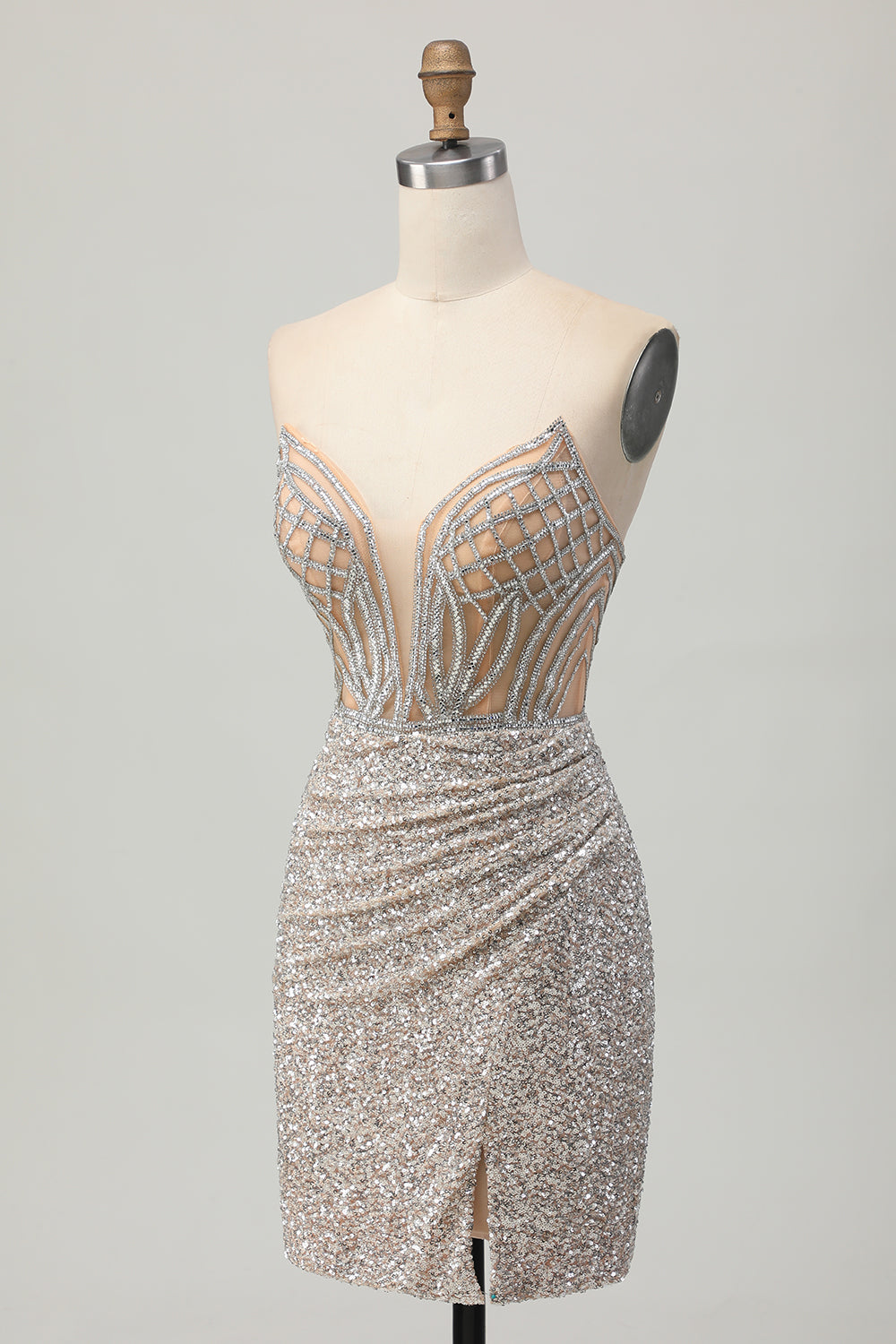 Sparkly Sliver Corset Sequins Strapless Short Bodycon Homecoming Dress