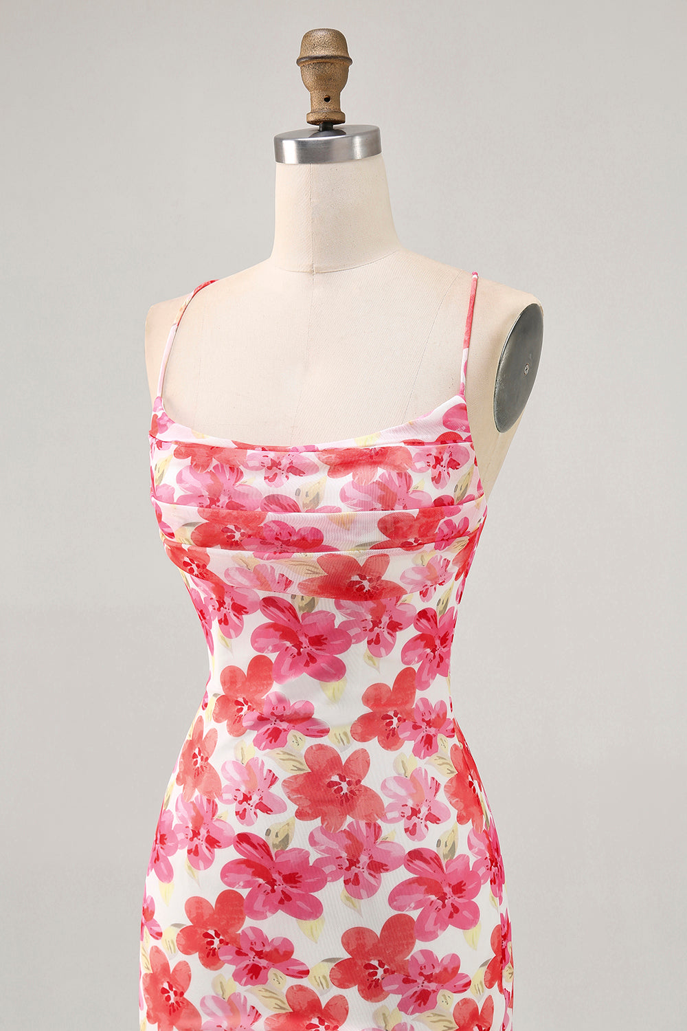 Red Floral Ruched Tight Short Homecoming Dress with Ruffles
