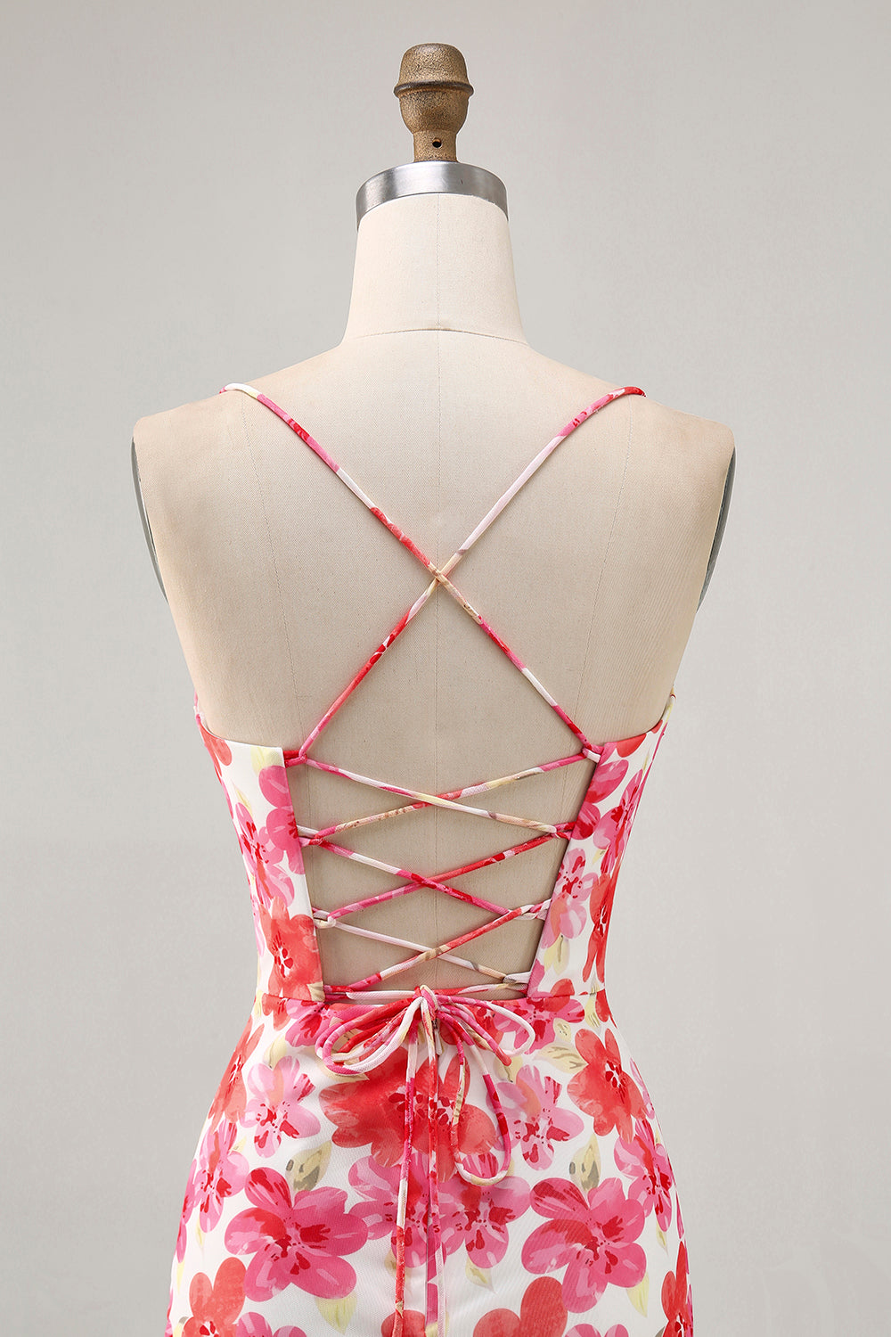 Red Floral Ruched Tight Short Homecoming Dress with Ruffles