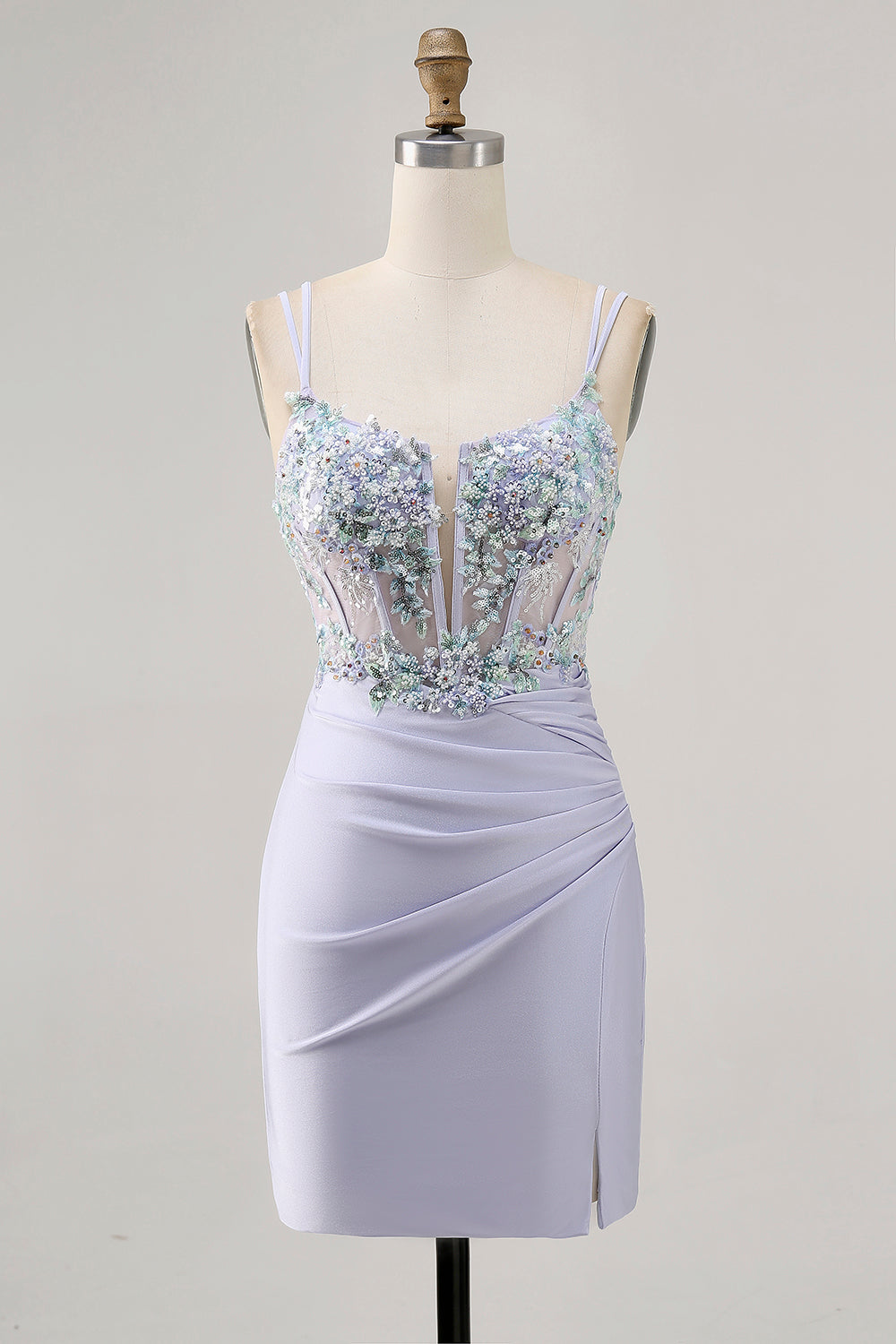 Lavender Bodycon Corset Sequins Homecoming Dress