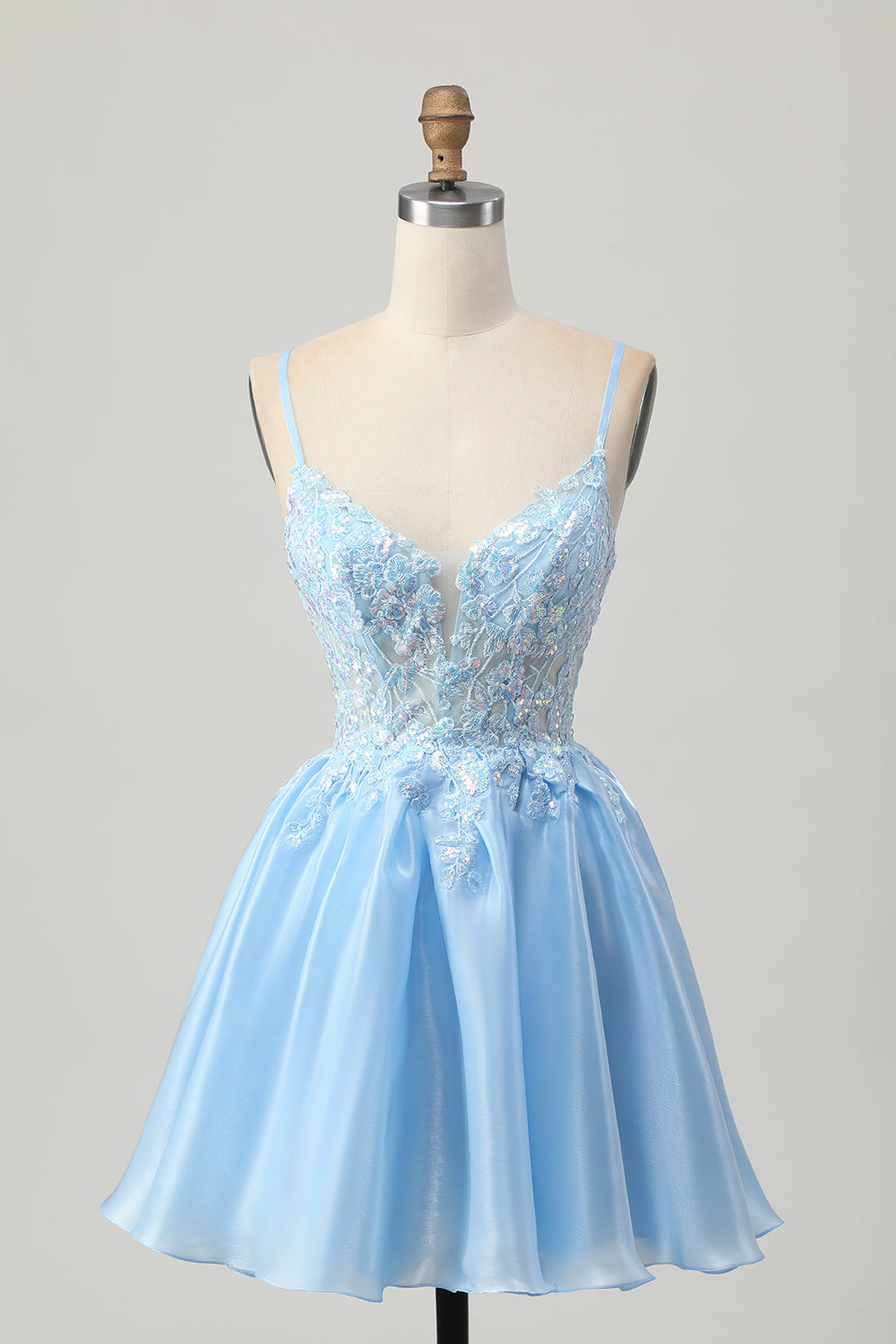 Sparkly Blue Corset A Line Short Homecoming Dress with Lace