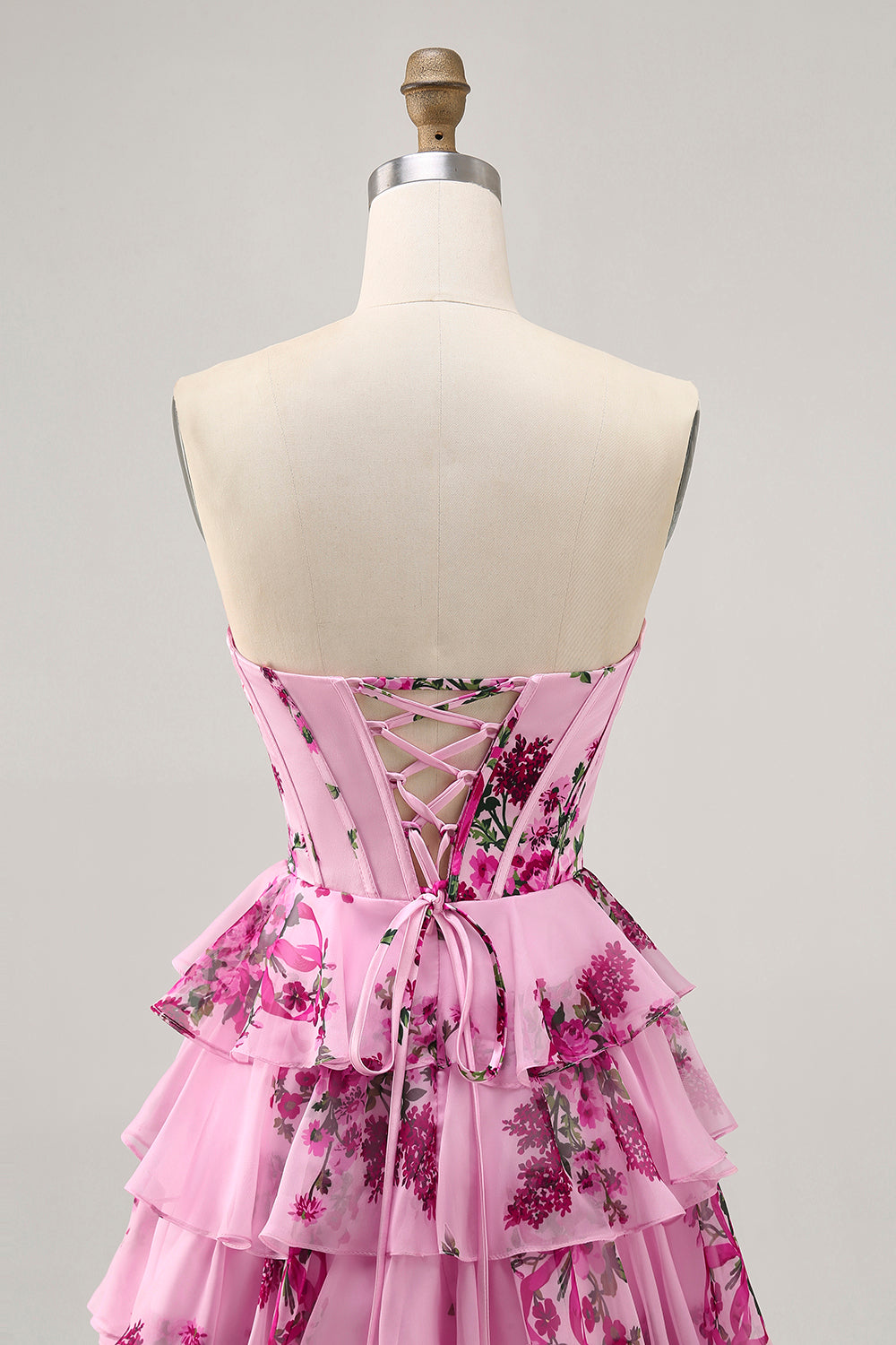 Pink Floral Sweetheart Short Corset Homecoming Dress with Ruffles