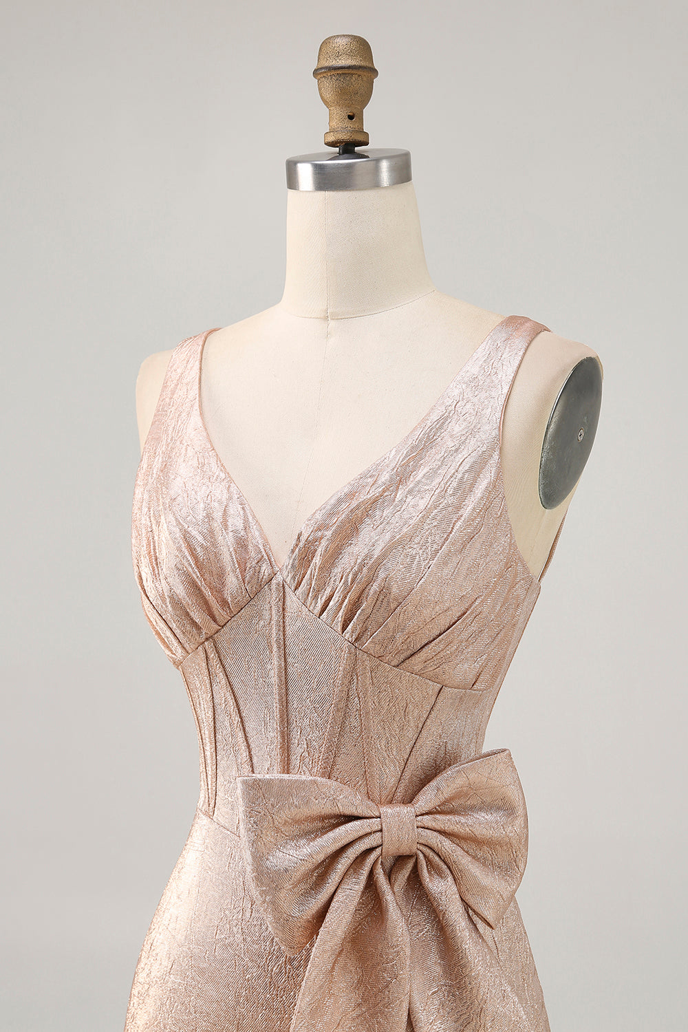 Champagne Jacquard Tight Short Corset Homecoming Dress with Bow