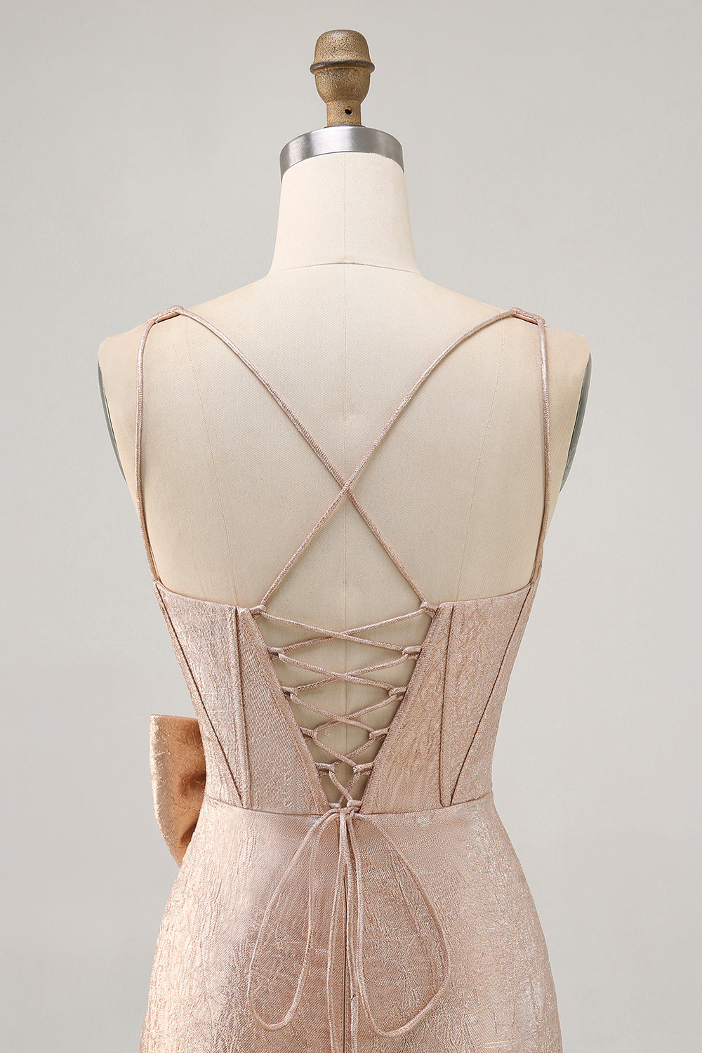 Champagne Jacquard Tight Short Corset Homecoming Dress with Bow
