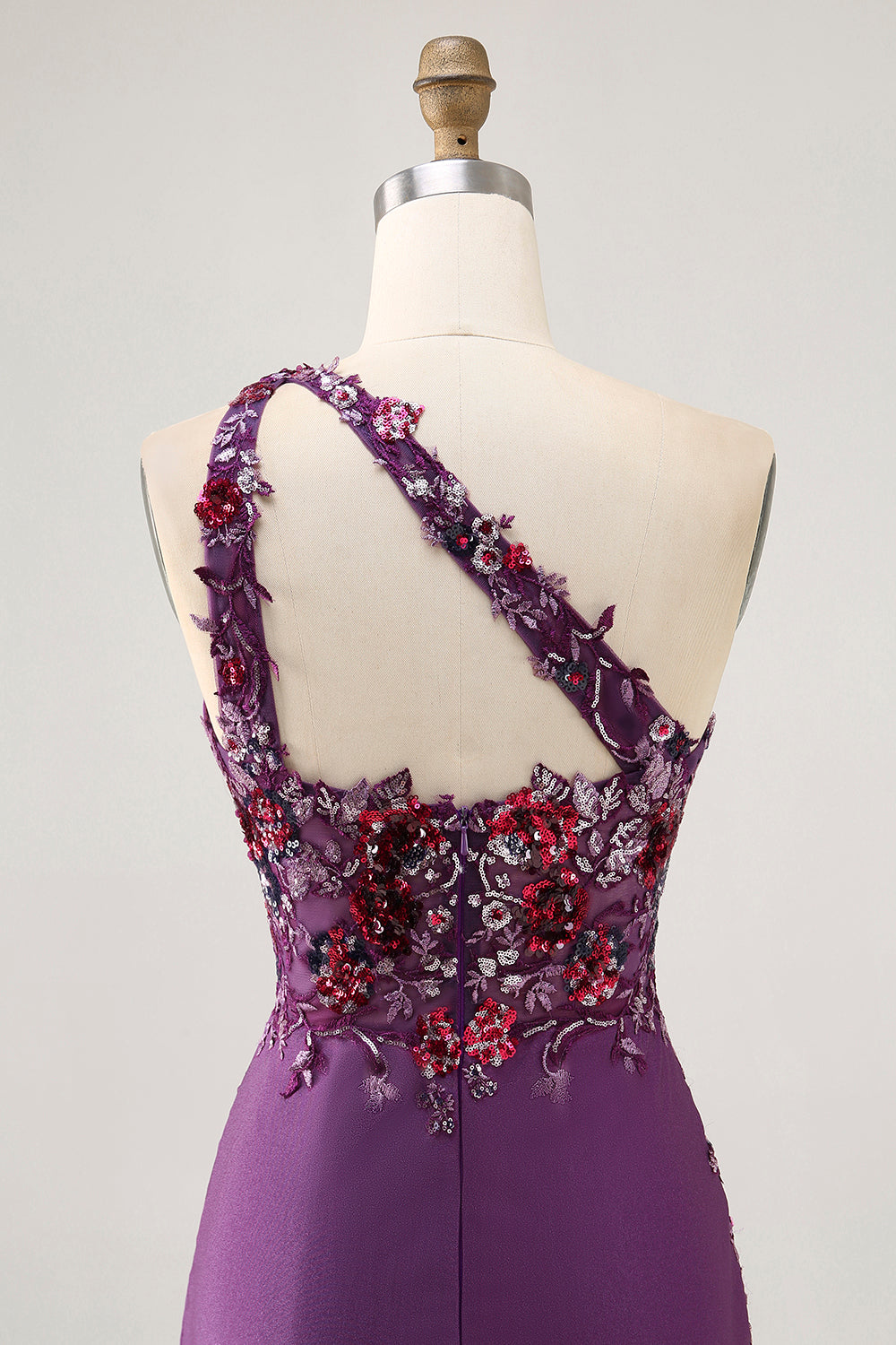 Sparkly Dark Purple Floral Tight One Shoulder Short Homecoming Dress